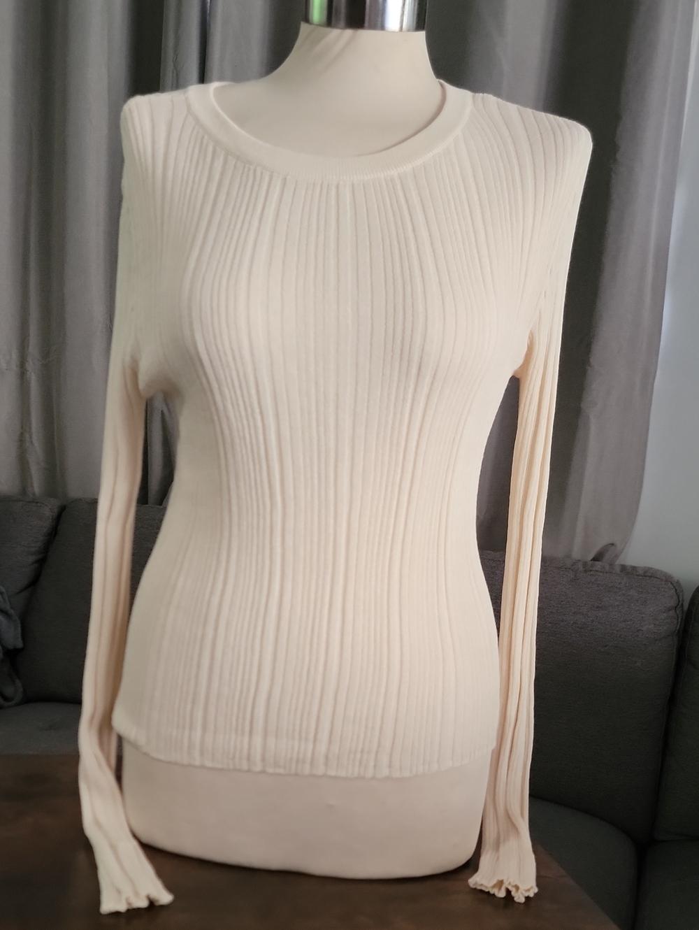 Women’s Ribbed Long-Sleeve Knit Top - Cream